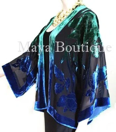 Pre-owned Maya Matazaro Silk Velvet Jacket Short Kimono No Fringe Hand Dyed Green Blue