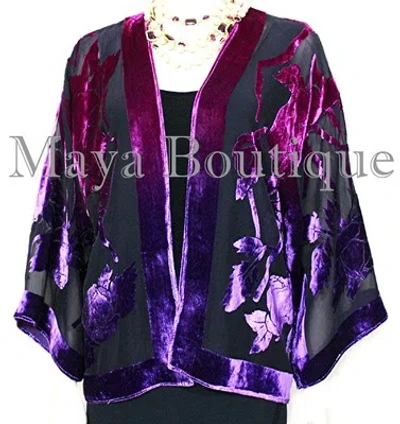 Pre-owned Maya Matazaro Silk Velvet Jacket Short Kimono No Fringe Hand Dyed Pink Purple