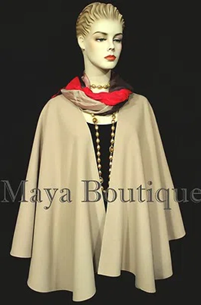 Pre-owned Maya Matazaro Taupe Cape Ruana Wrap Coat Cashmere Wool Blend By Maya Boutique Made In Usa In Brown