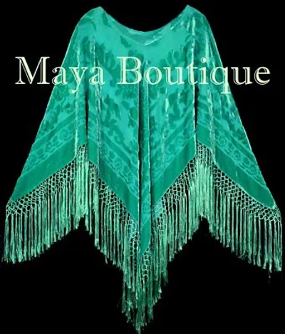 Pre-owned Maya Matazaro Tiffany Green Silk Burnout Velvet Poncho Top Shawl Hand Dyed  Usa