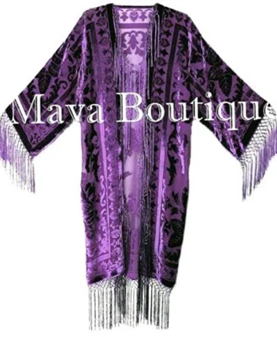 Pre-owned Maya Matazaro Ultra Violet Purple Kimono Long Fringe Jacket Burnout Velvet  Usa