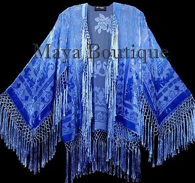 Pre-owned Maya Matazaro Wearable Art Blue Ombre Velvet Kimono Jacket Hand Dyed Short
