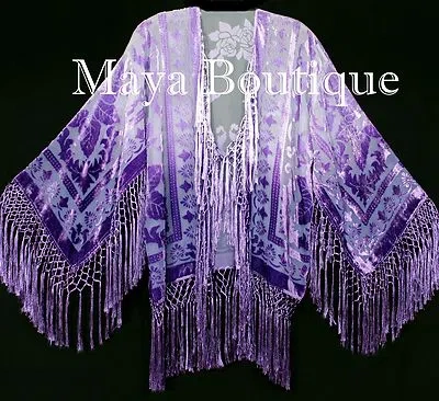 Pre-owned Maya Matazaro Wearable Art Purple Lavender Velvet Kimono Jacket Hand Dyed Short  In Purple Lavender Ombre