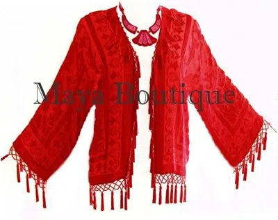 Pre-owned Maya Matazazro Red Silk Flapper Style Jacket Short Kimono Beaded Burnout Velvet Maya Matazaro