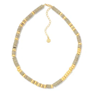 Mayamar "anion" & Drum Bead 15" Choker Necklace W/ 2.75" Extender In Neutral