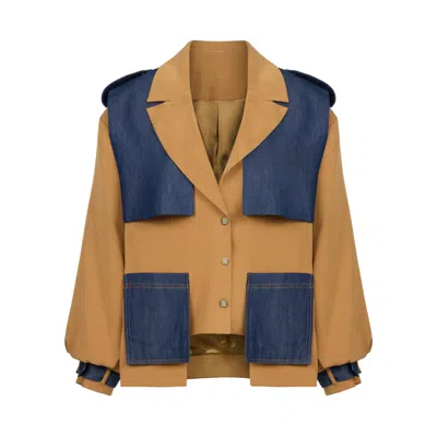 Mayamu Women's Brown Alta - Camel Jacket With Detachable Denim Vest