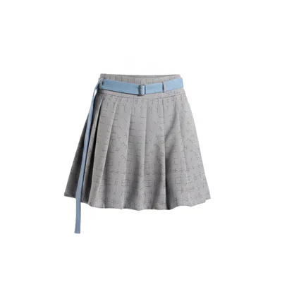 Mayamu Women's Grey Lotto - Pleated Mini Puffball Skirt With Denim Belt In Gray