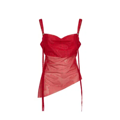 Mayamu Women's Holbe Cowl Neck Long Strap Cross Cut Red Blouse