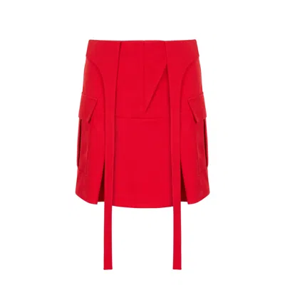 Mayamu Women's Holbe Pleated Red Mini Skirt With Cargo Pockets