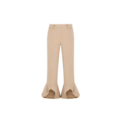 Mayamu Women's Neutrals Elda - Stud Detailed Beige Canvas Pants In Sand