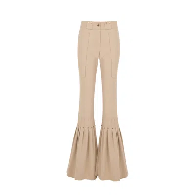 Mayamu Women's Neutrals Zelda - Stud Detailed Beige Canvas Pants With Leg Detail In Sand