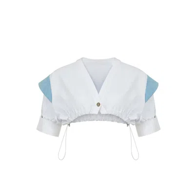 Mayamu Women's White Lotto - Mini Poplin Shirt With Removable Collar Detail