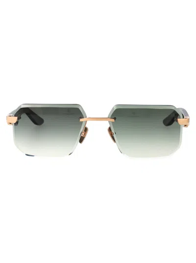 Maybach Eyewear Mellow Gold - Karelian Birch Burr/ebony/forrest Green Titanium Sunglasses In Gray