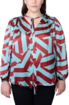 MAYES NYC MAYES NYC ROSEN TIE NECK PUFF SHOULDER BLOUSE