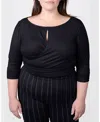 Mayes Nyc Plus Size Tamara Knit Keyhole Wrap Top In Black