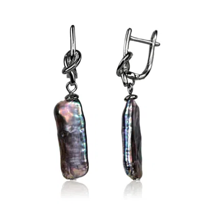 Mayfair Pearls Women's Blue / Silver / Black Black Stick Pearl Earrings