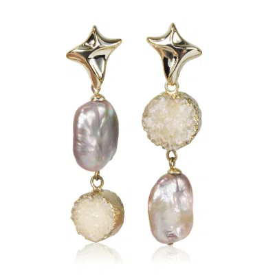 Mayfair Pearls Women's Gold / Pink / Purple Stardust Cascade Pearl Earrings In Multi