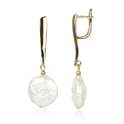 Mayfair Pearls Women's Gold / White Long White Baroque Pearl Earrings In Multi