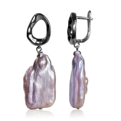 Mayfair Pearls Women's Pink / Purple / Silver Abstract Clasp Lavender Baroque Pearl Earrings In Multi