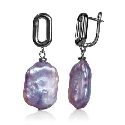 Mayfair Pearls Women's Pink / Purple / Silver Geometric Clasp With Lilac Baroque Pearl Earrings