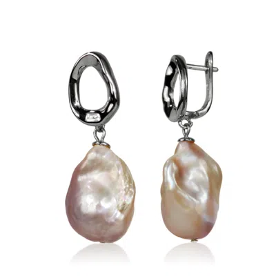 Mayfair Pearls Women's Pink / Purple / Yellow Silver Abstract Clasp Pink Baroque Teardrop Earrings