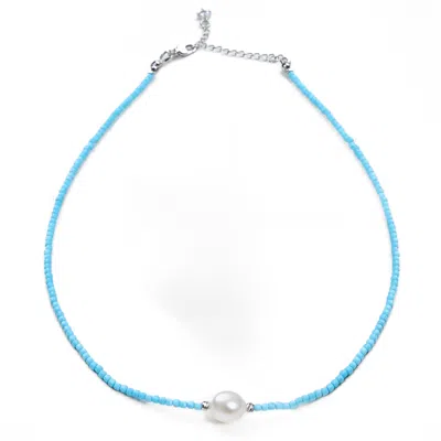 Mayfair Pearls Women's Silver / Blue / White Minimalist Turquoise & Pearl Necklace