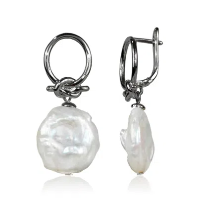 Mayfair Pearls Women's White / Silver Eternal Knot  White Baroque Pearl Earrings