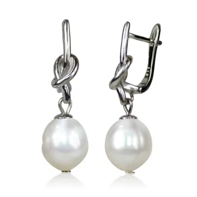 Mayfair Pearls Women's White / Silver Twist Knot Petite Pearl Earrings