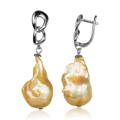 Mayfair Pearls Women's Yellow / Orange / Silver Peach Ember Baroque Pearl Earrings In Multi