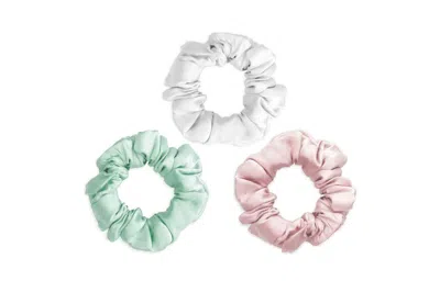 Mayfairsilk Brilliant White / Teal Breeze / Precious Pink Silk Scrunchies Set In Multicolor