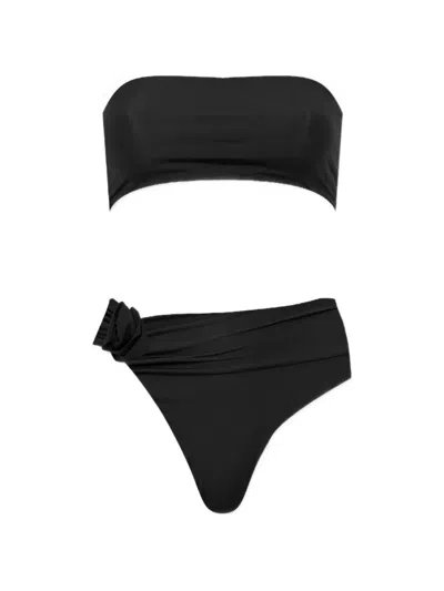 Maygel Coronel Alheli Appliqué-ruched Bikini In Black