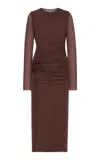 Maygel Coronel Anna Mesh-jersey Midi Dress In Brown