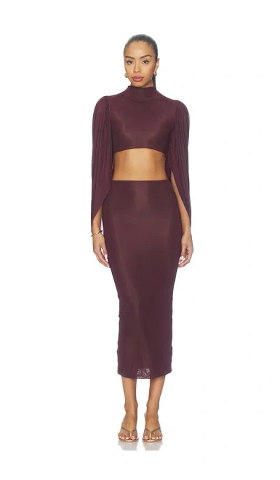Maygel Coronel Apertura Cape-effect Chiffon-trimmed Jersey Top And Skirt Set In Black