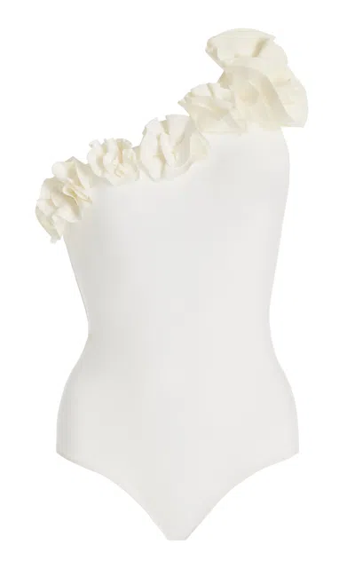 Maygel Coronel Arrebol Rosette-detailed Asymmetric One-piece Swimsuit In White