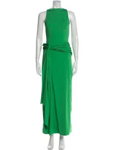 Pre-owned Maygel Coronel Bateau Neckline Long Dress In Green