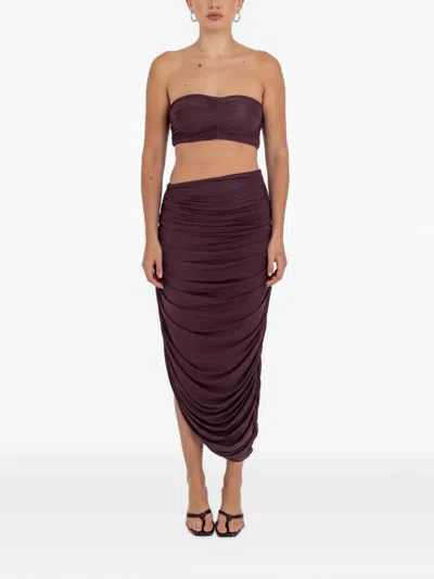Maygel Coronel Caro Ruched Bandeau And Skirt Set In Burgundy