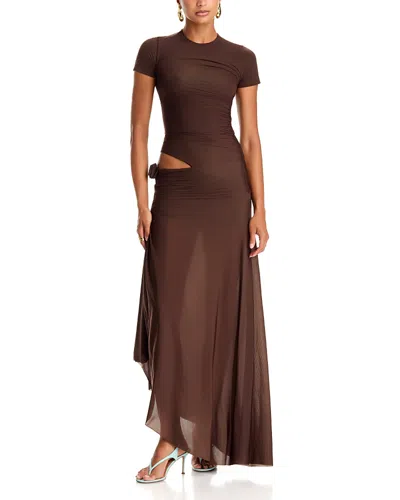 Maygel Coronel Celeste Ruched Cutout Dress In Wood