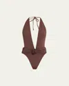 Maygel Coronel Cipres Plunge One-piece Swimsuit In Brown