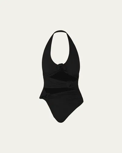 Maygel Coronel Cipria Halter One-piece Swimsuit In Black