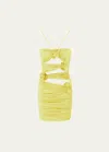 Maygel Coronel Coari Rosette-detailed Cutout Jersey Mini Dress In Lime