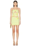 Maygel Coronel Coari Rosette-detailed Cutout Jersey Mini Dress In Lime
