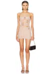 Maygel Coronel Coari Ruched Cutout Jersey Mini Dress In Pink