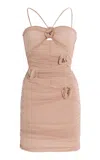 Maygel Coronel Coari Ruched Cutout Jersey Mini Dress In Pink
