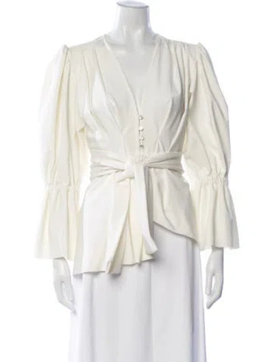 Pre-owned Maygel Coronel Colon Pleated Accents Top In White