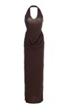 Maygel Coronel Conto Draped Jersey Maxi Dress In Brown