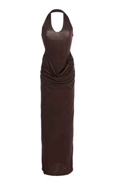Maygel Coronel Conto Draped Jersey Maxi Dress In Brown