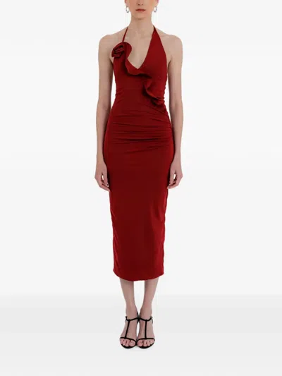 Maygel Coronel Coralina Floral-detail Ruffled Midi Dress In Red