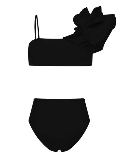 Maygel Coronel Costa Ruffled Bikini Set In Black