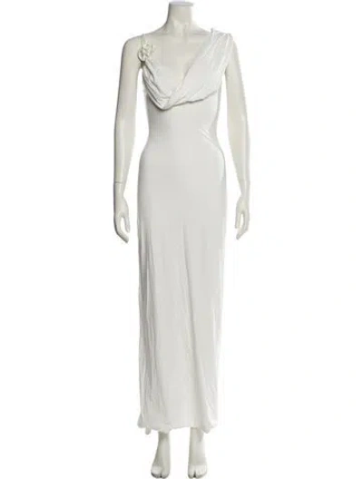 Pre-owned Maygel Coronel Cowl Neck Long Dress In White