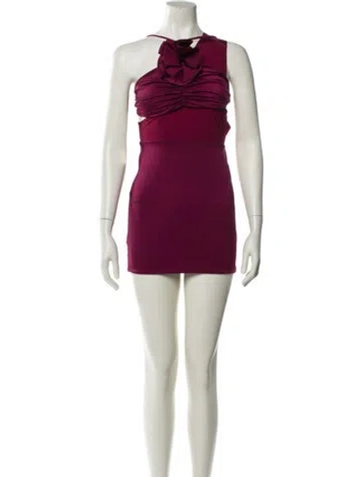Pre-owned Maygel Coronel Crew Neck Mini Dress In Burgundy